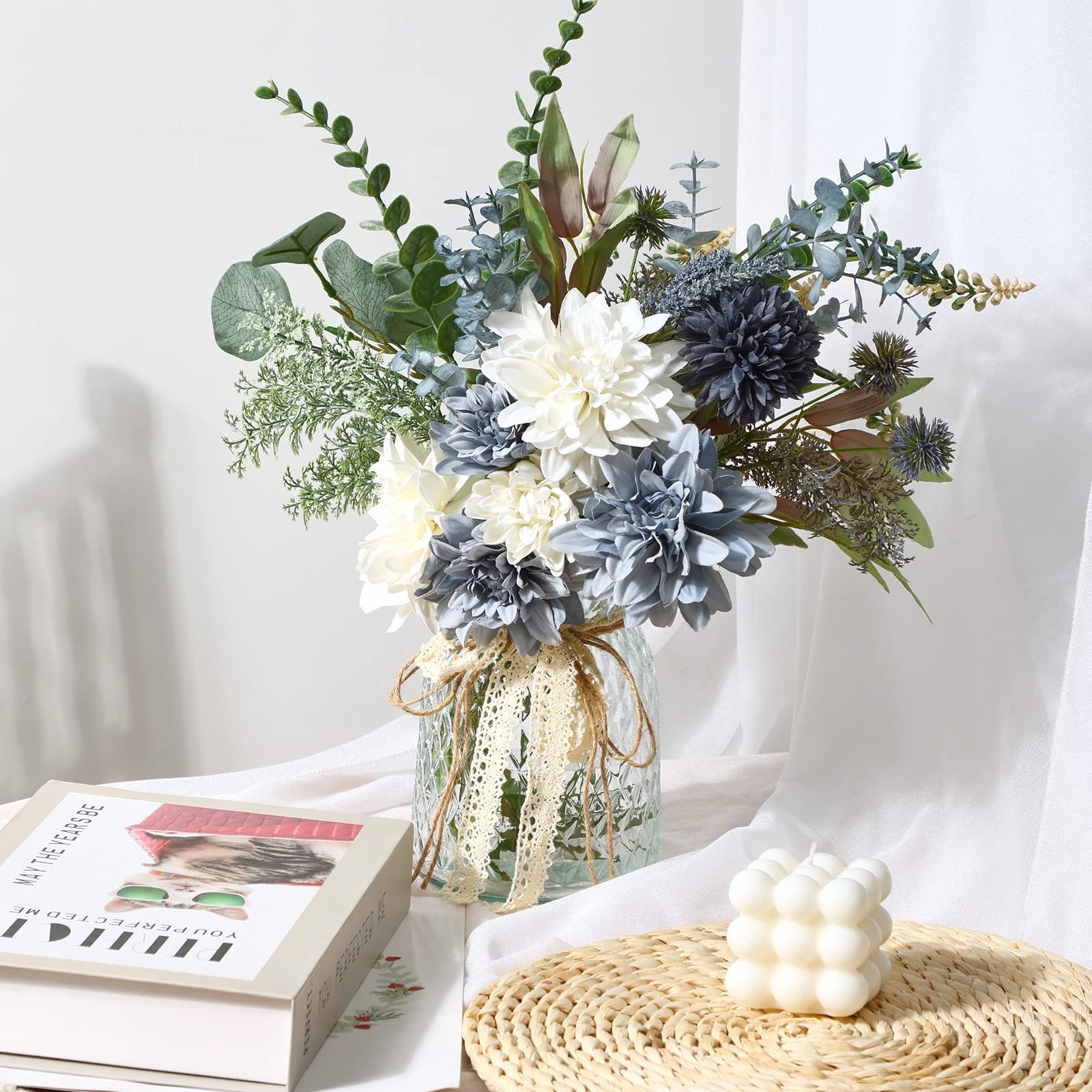 Artificial Flowers Vase Arrangement Farmhouse Home Decor Centerpiece 15.7in