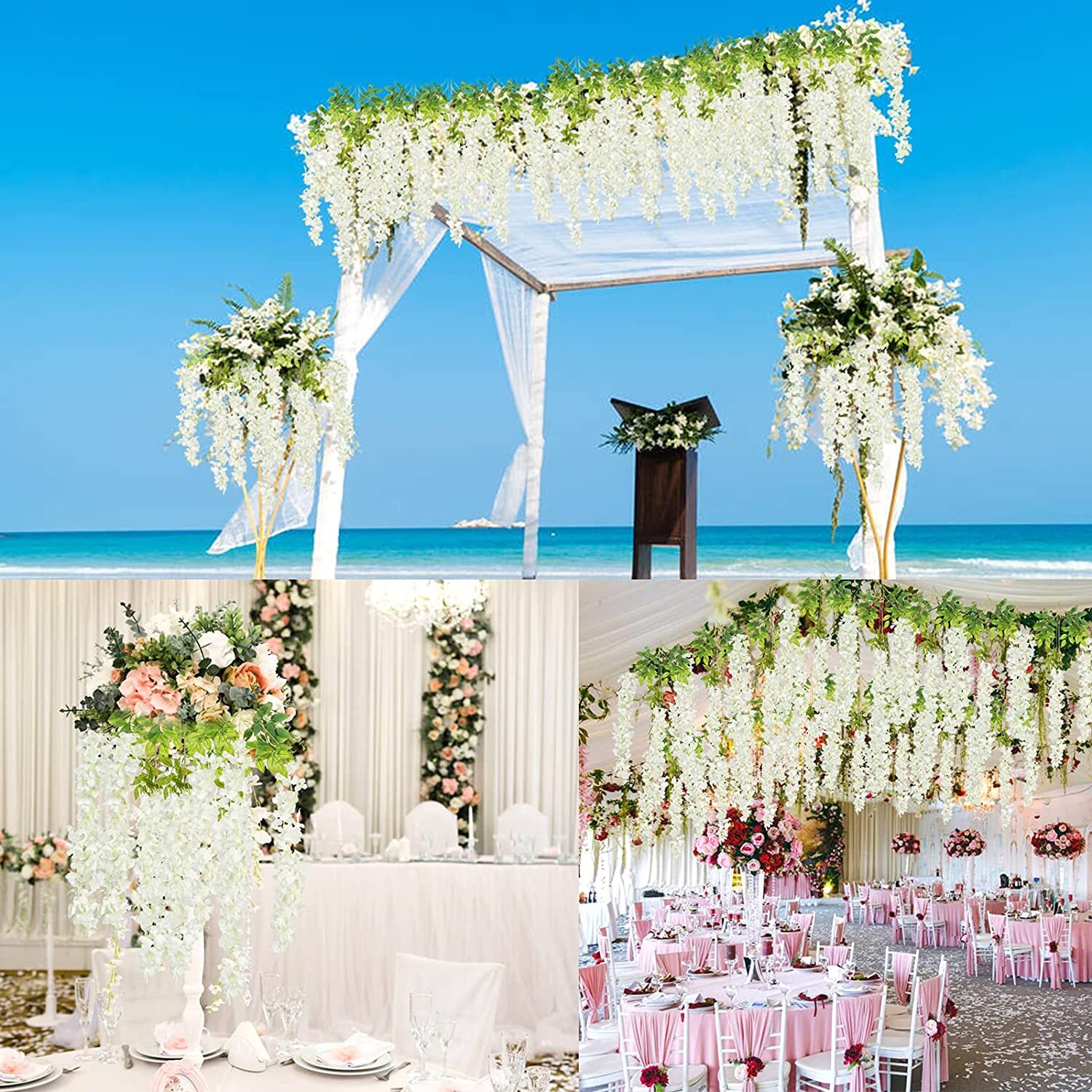 3.6Ft Artificial Wisteria Vine Ratta Hanging Garland Silk Flowers Wedding Decor