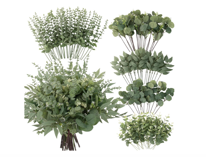 Artificial Mixed Eucalyptus Stems Leaves Bulk – 130pcs Realistic Greenery