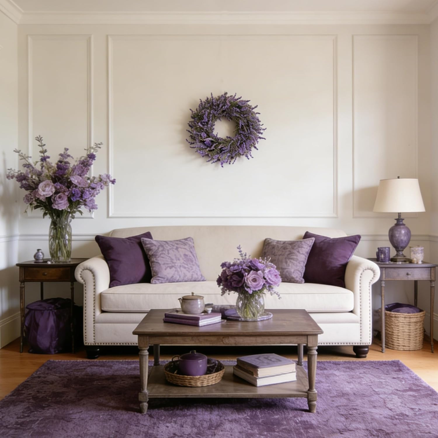 26″ Purple Lavender and Eucalyptus Wreath – Artificial Farmhouse Front Door Deco