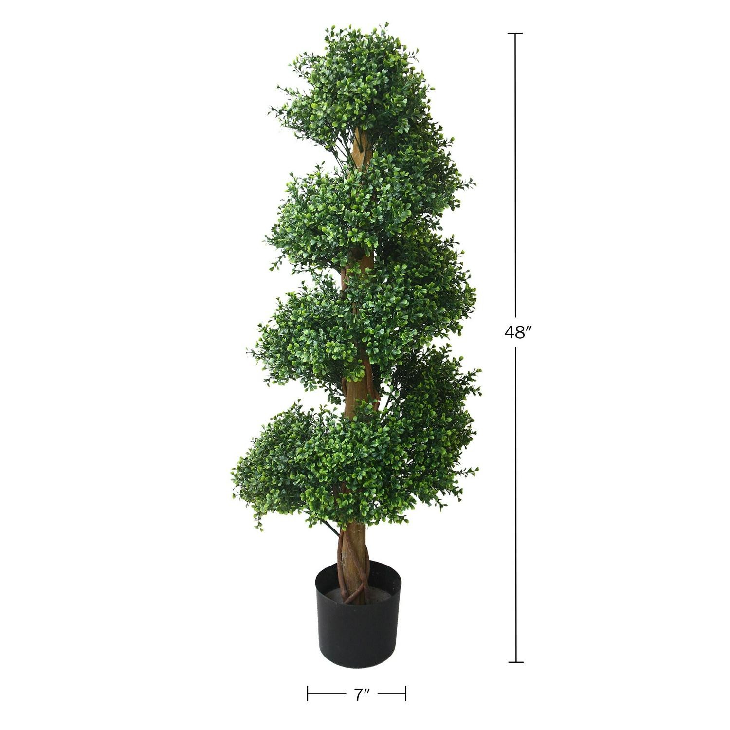 Spiral Topiary Arrangement And Weighted Pot – Faux Boxwood
