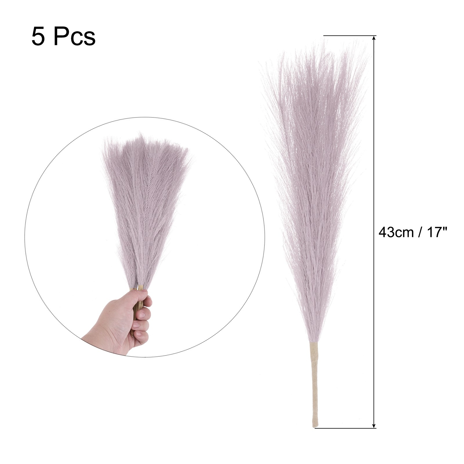 5pcs Dried Faux Pampas Grass 17″ Artificial Pampas Grass Decor Lilac