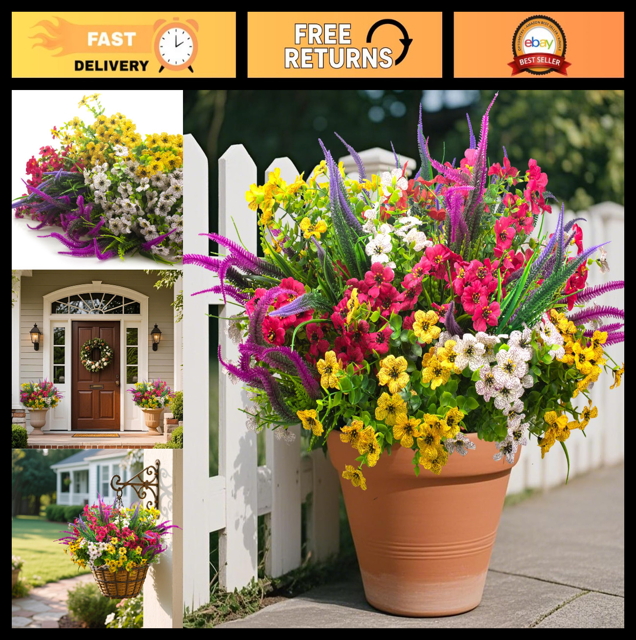 20 Packs UV Resistant Artificial Flowers – Realistic Fake Plants for Garden Deco
