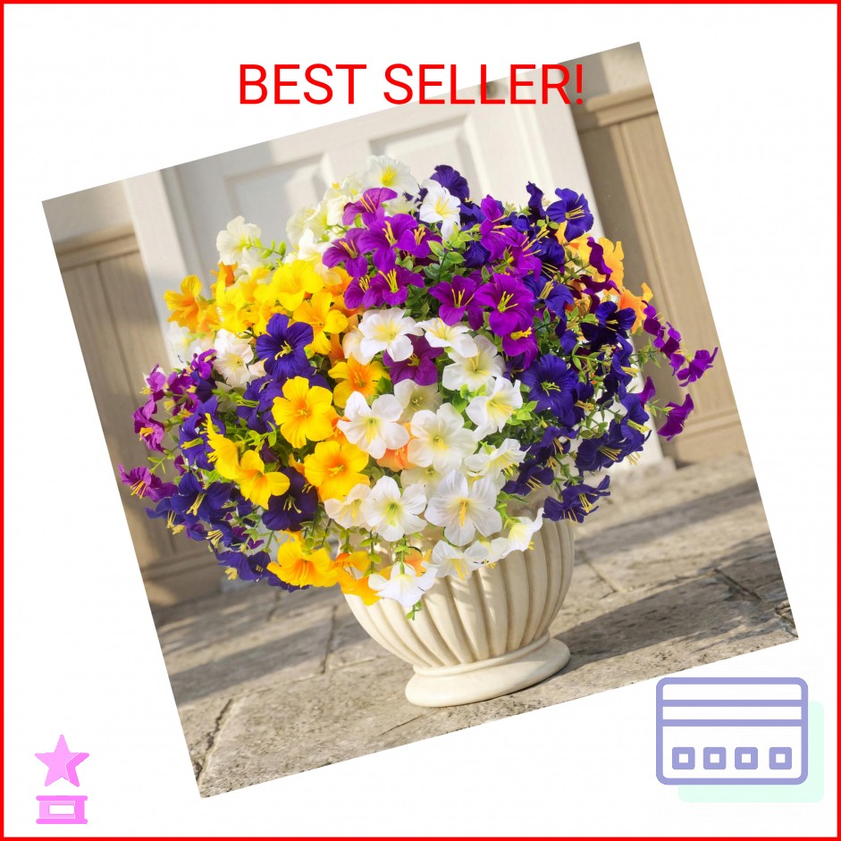 16 Pcs Faux Petunias Artificial Flowers For Outdoors, UV Resistant Fake Petunias