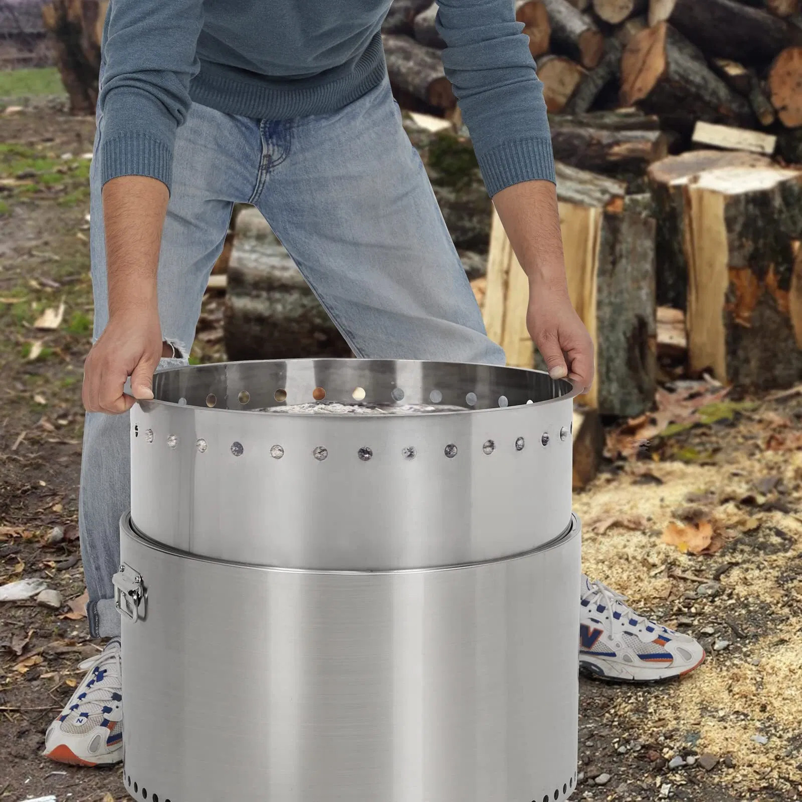 US GARVEE 20.5 Inch Smokeless Fire Pit With Air Switch And Handle Wood Burning P