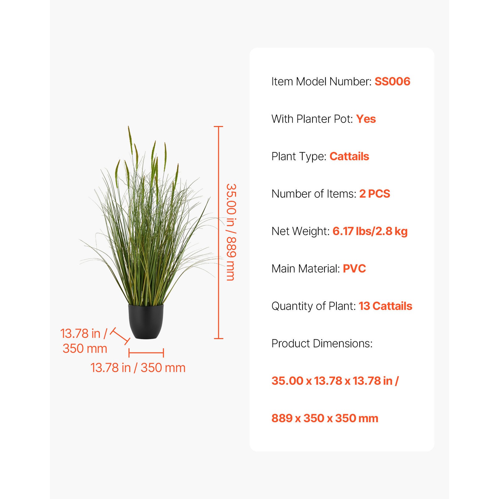 Uimoso Artificial Cattail Grass in Pot, 35-Inch, 2-Pack, Green Decorative Plants