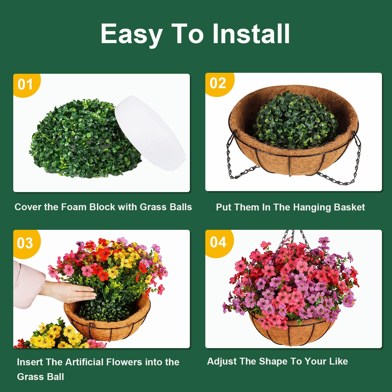 Artificial Faux Flowers with Hanging Basket for Outdoor Spring Summer Decorat…