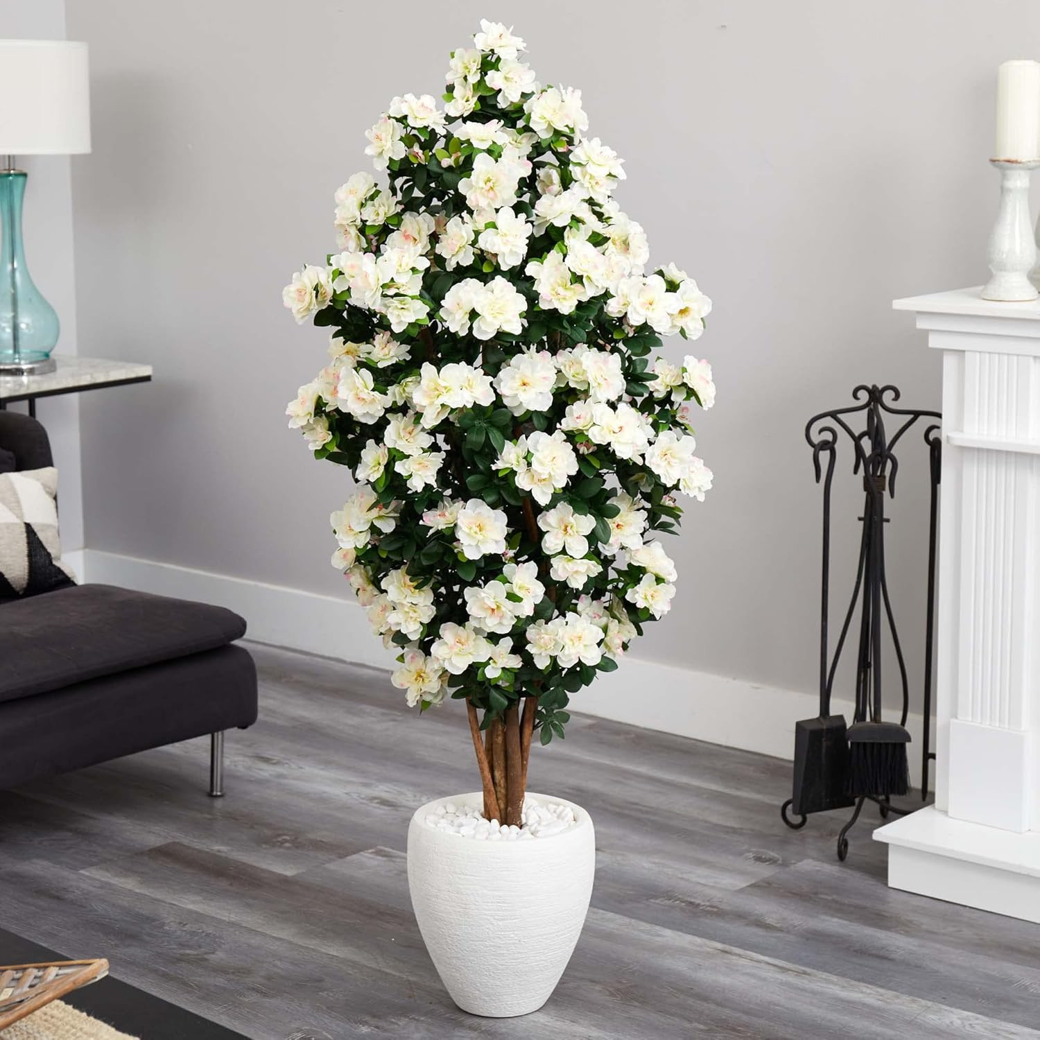 5Ft. Artificial Azalea Tree in Elegant White Planter for Home Decor
