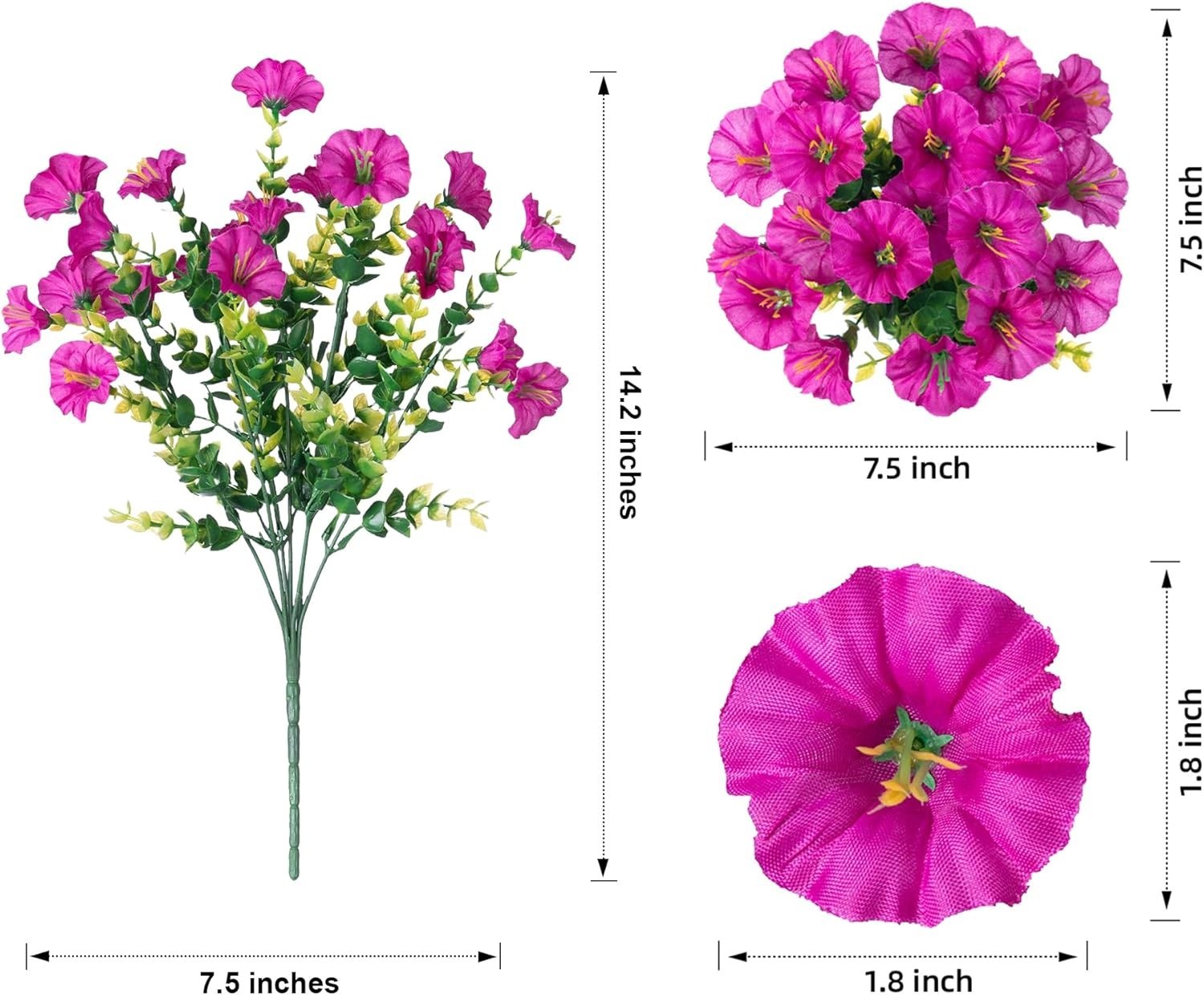 Indoor & Outdoor Morning Glory Artificial Flowers – 12 Bundles with Eucalyptus