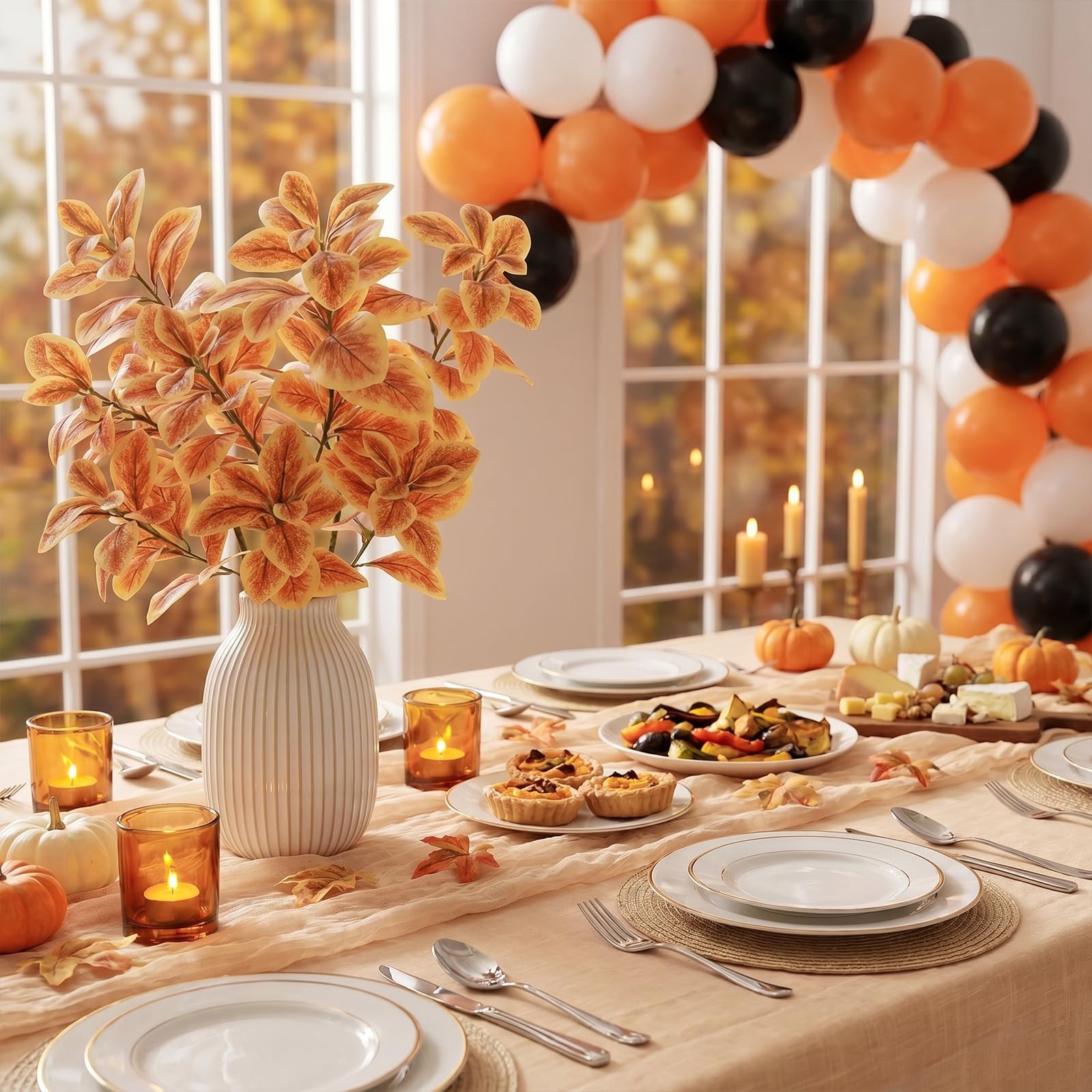 3 Pcs Artificial Yellow Leaves Branches 27.5″ Faux Fall Leaf