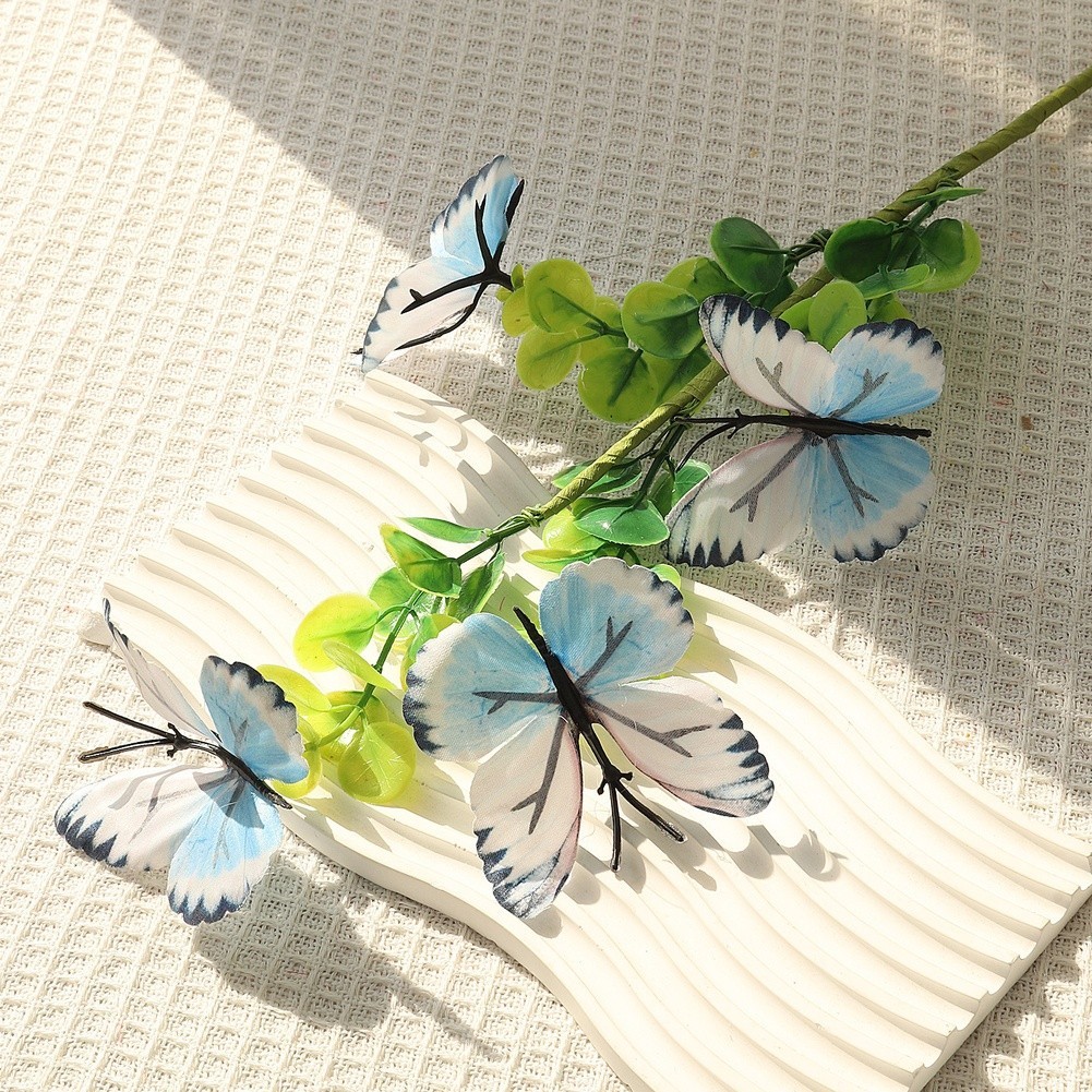 Eucalyptus Style Artificial Flower Branch with Butterflies 56cm Height