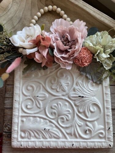 Metal plaque swag | Dried and artificial flower swag | Dried Flower wall decor