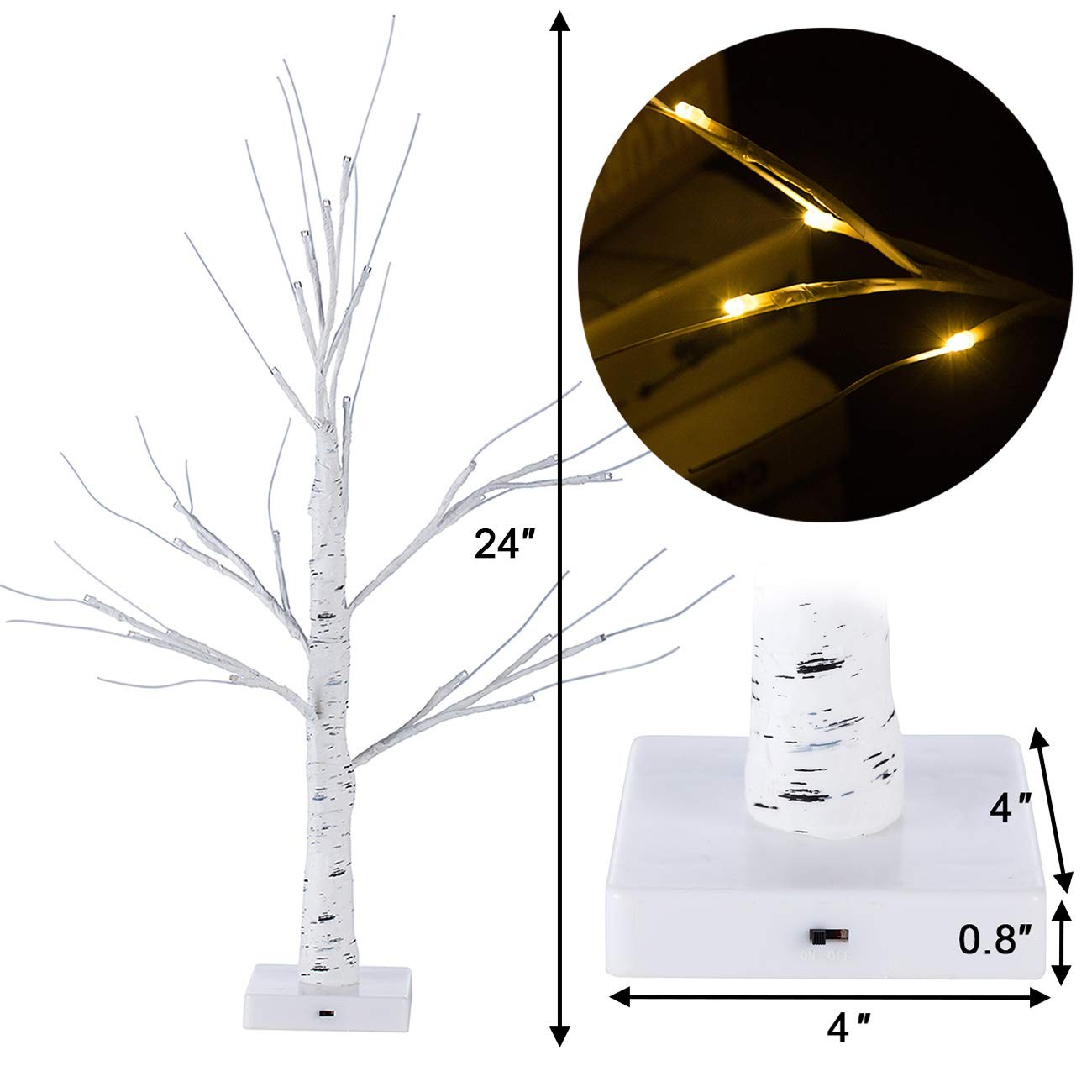 2PCS 2Ft 24 LED Birch Tree Light Bonsai Tree Light Warm White for Home Weddin…