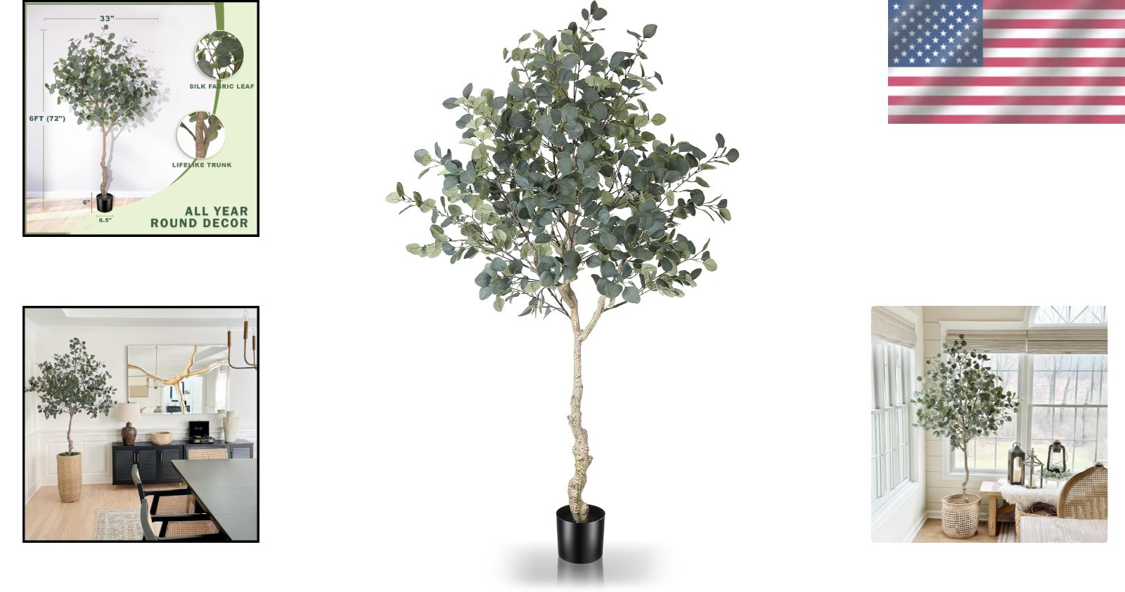 Faux Eucalyptus Tree 6ft with Adjustable Branches – Ideal for Events & Homes