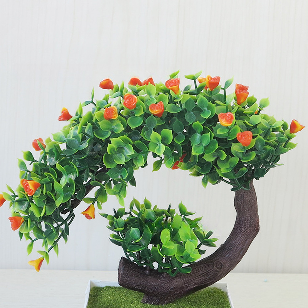 20cm Faux Bonsai Tree Green Plastic Indoor Plant for Office Living Room