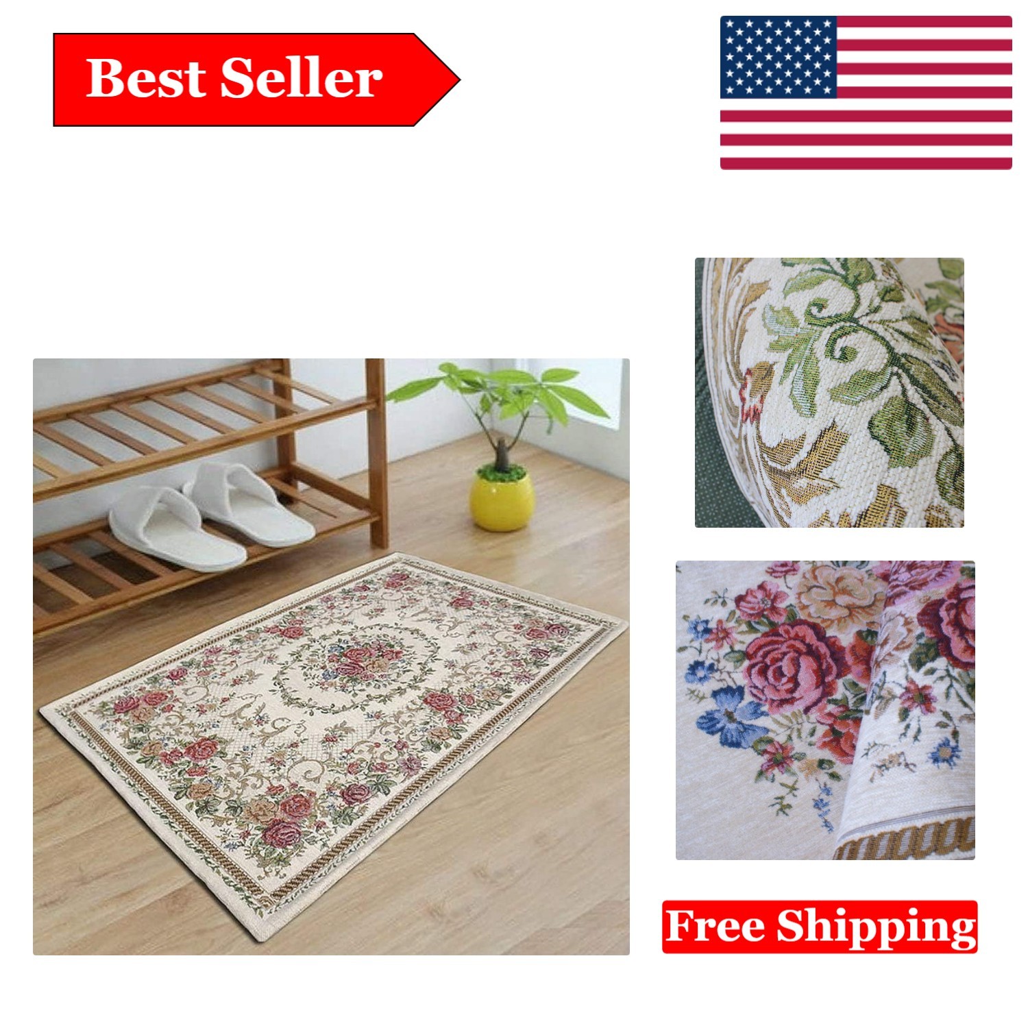 Elegant Rustic Floral Doormat – Washable, Non-Slip Floor Rug for Home