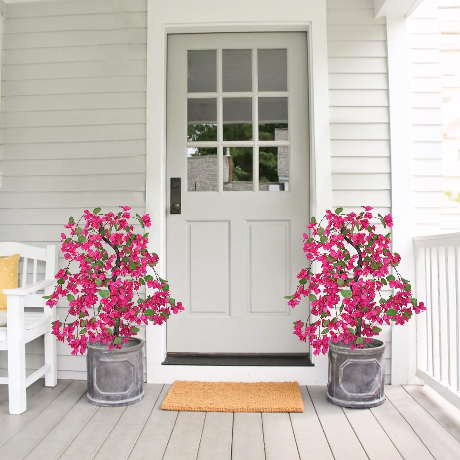 Briful Artificial Bougainvillea Plant in Black Pot 29.5″ Balcony Décor(Pink)