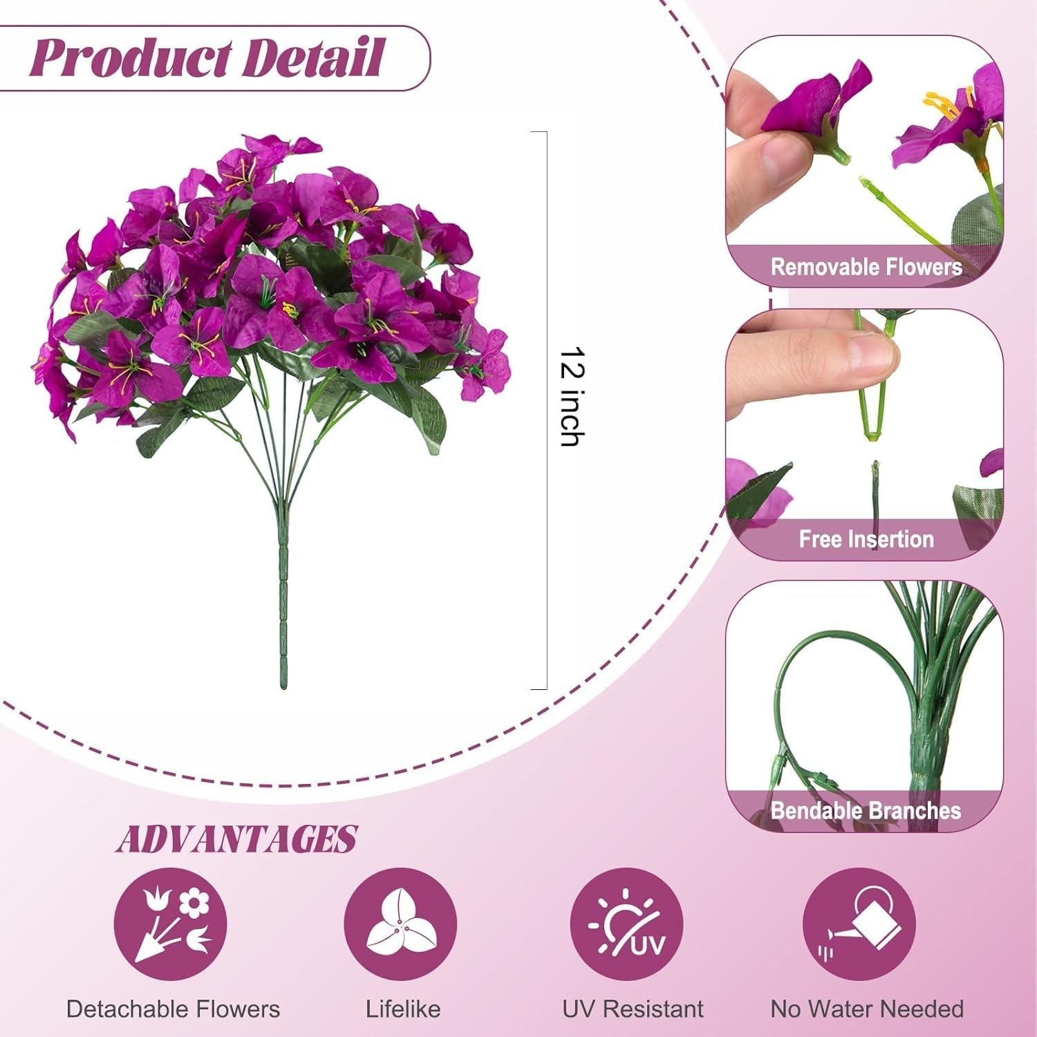 6 Bundles UV Resistant Bougainvillea – Elegant Silk Flowers for Outdoor Decor