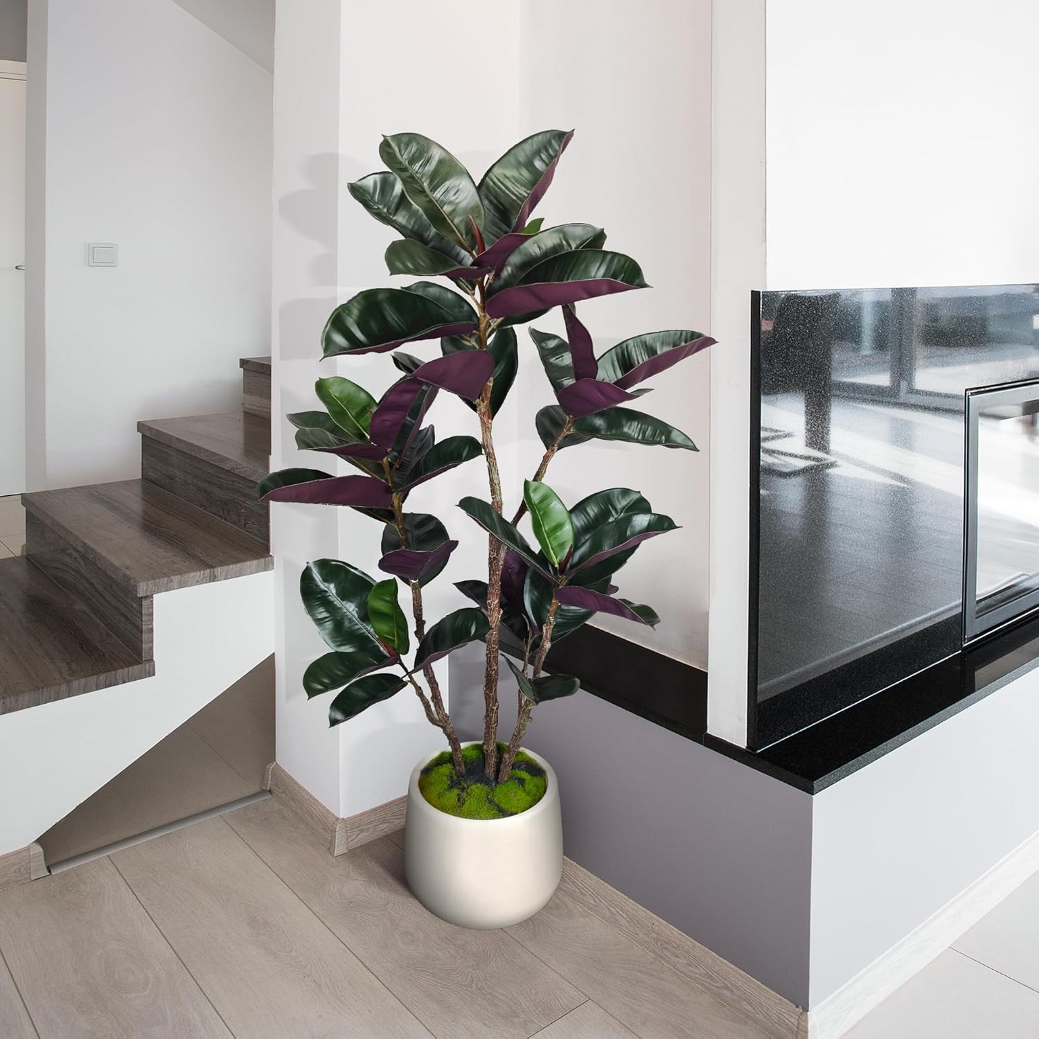 4.5FT Artificial Rubber Tree – 54.5 Inch Tall Fake Plant Indoor Faux Tree with B