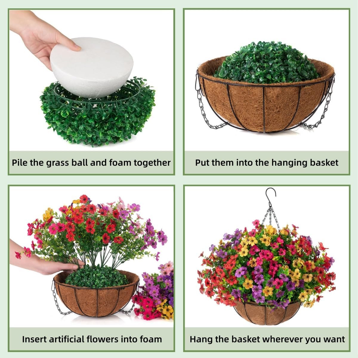 Artificial Flowers Hanging Basket Outdoor UV Resistant Silk Plant Porch Patio