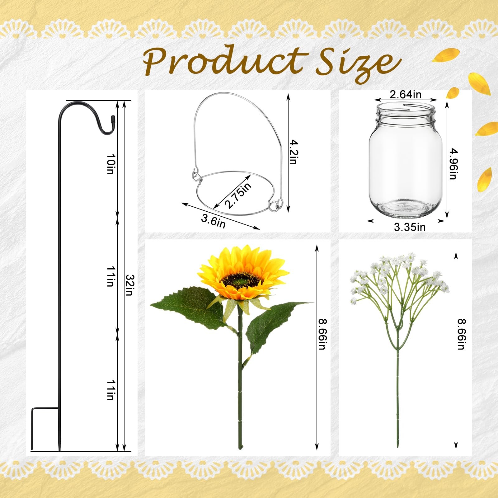FoldTier 108 Pcs/12 Sets Sunflower Mason Jar Wedding Aisle Decorating Kit Rus…