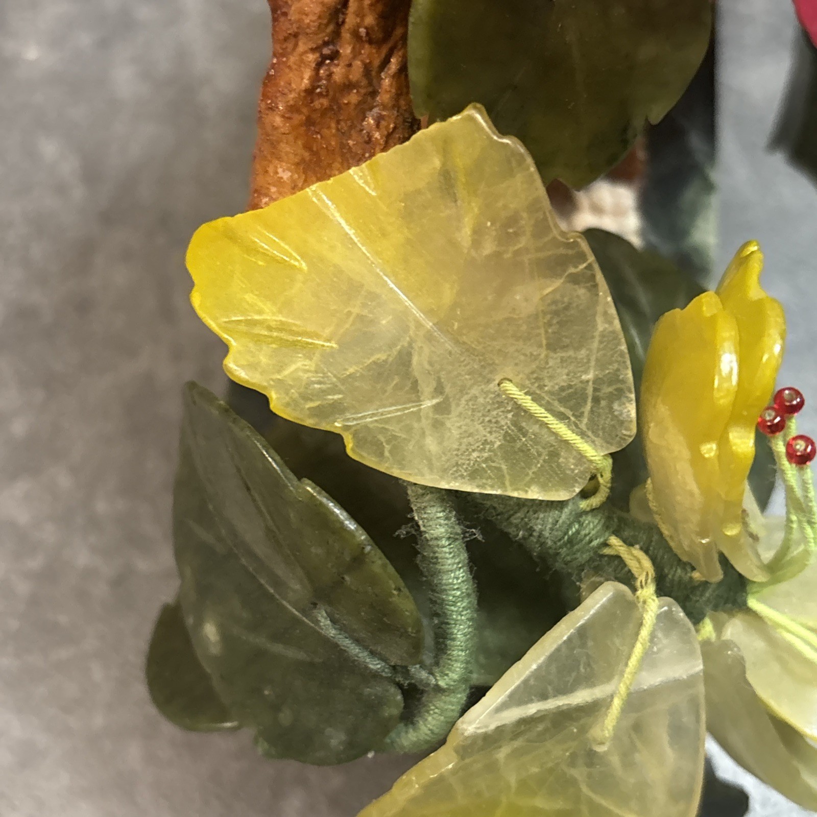 1 pc of handcrafted Jade and glass flower Bonsai small Peony Flower Basket