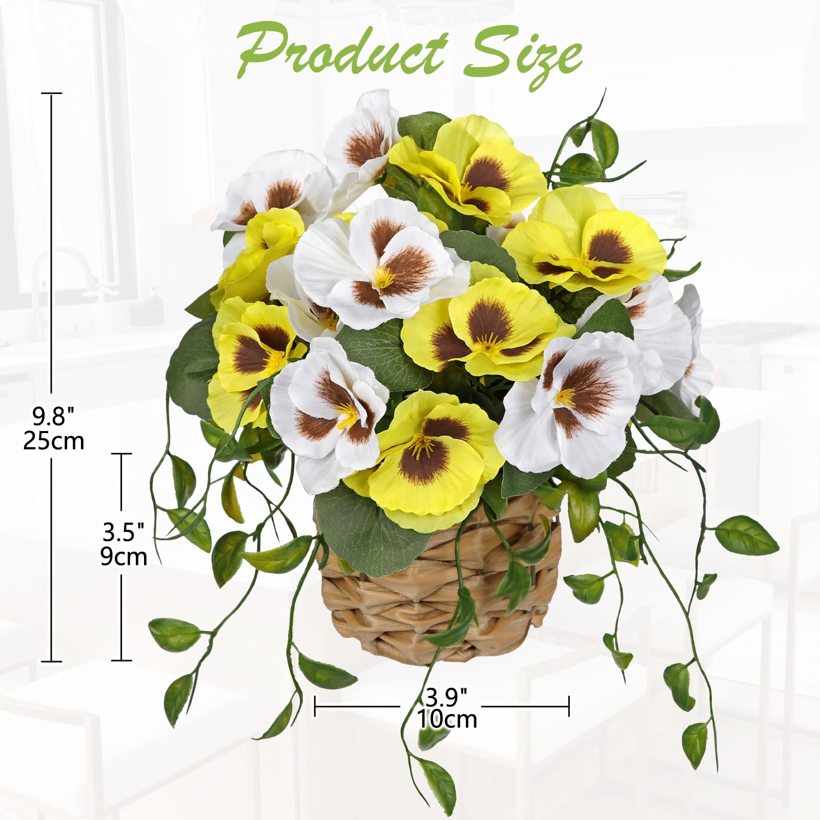 Artificial Pansy Flowers in Baskets, 2PCS Realistic Fake Flowers for Farmhous…