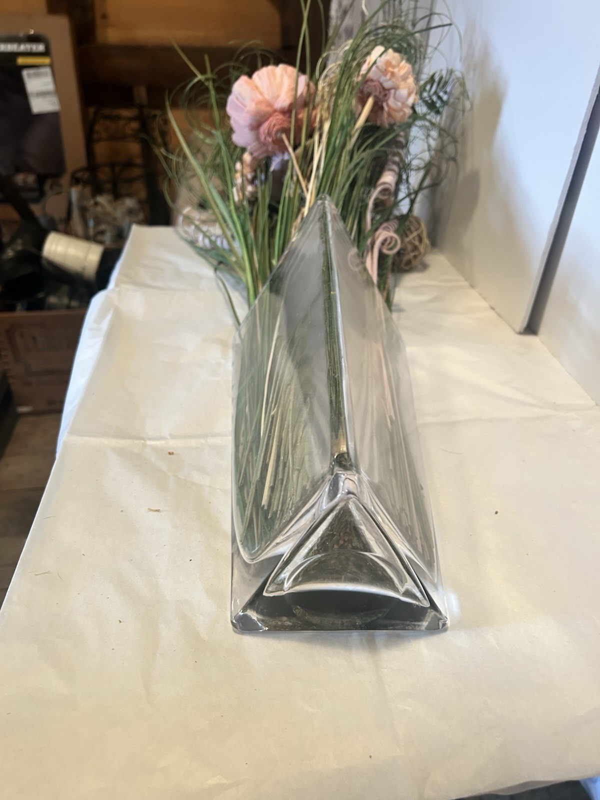 Artificial Flower And Ornamental Grass Display Glass Vase