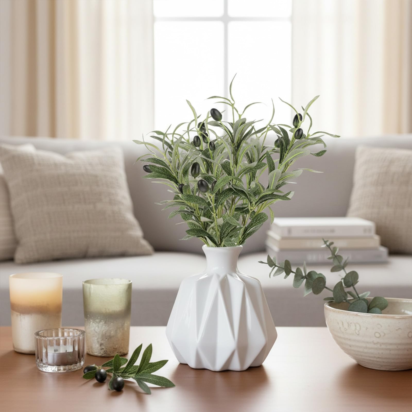 10.23″ Artificial Olive Leaves Stems, 10 Sticks Fake Olive Branches for Vases…
