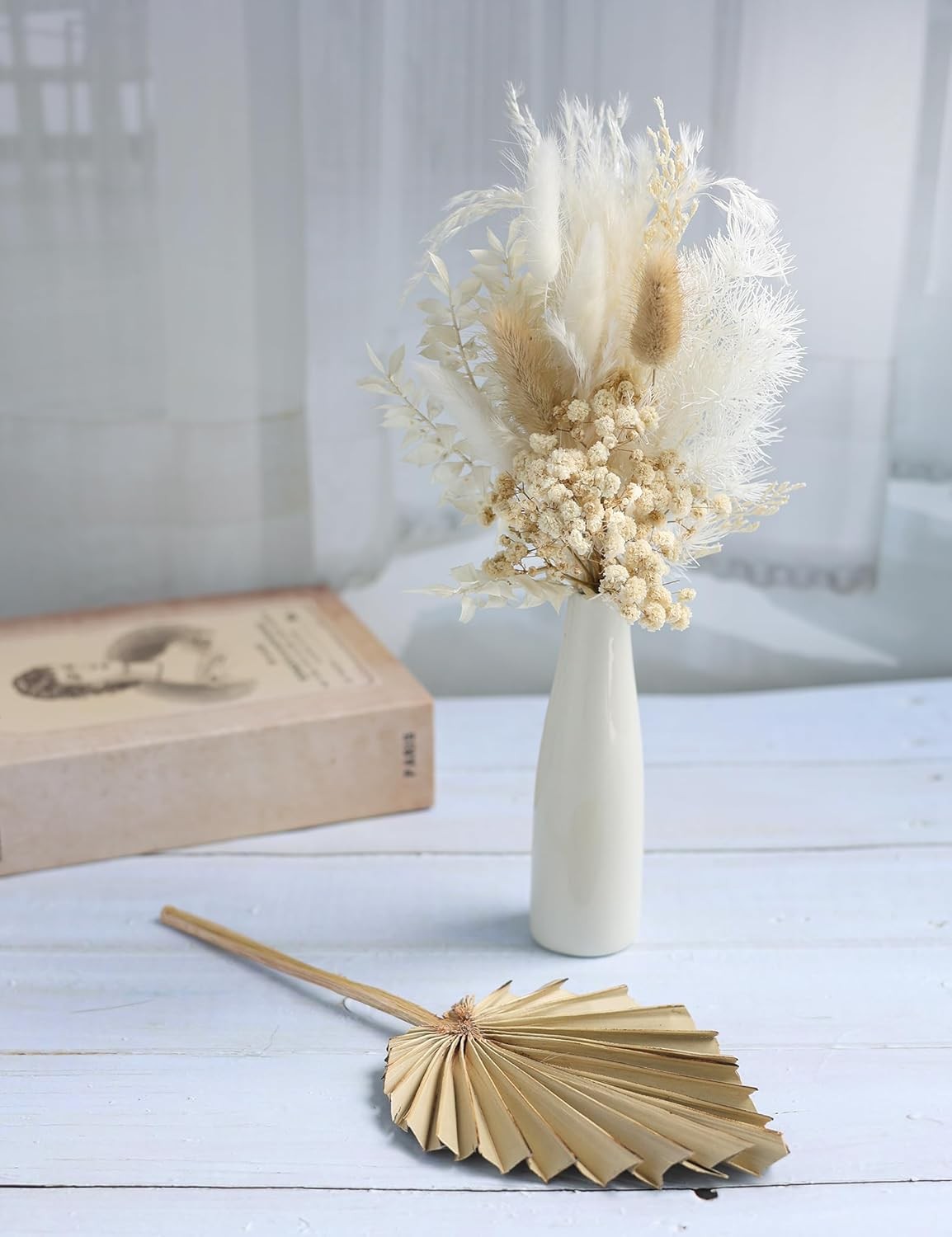 Dried Flowers W/ Ceramic Vase,Dried Pampas Grass Bouquet Dried Flowers Boho Home