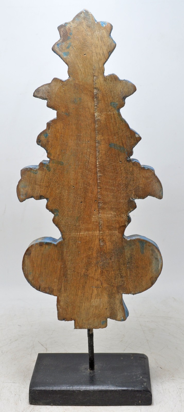 Hand Carved Wooden Flower Carving Panel Plaque on Stand Rustic Blue Painted