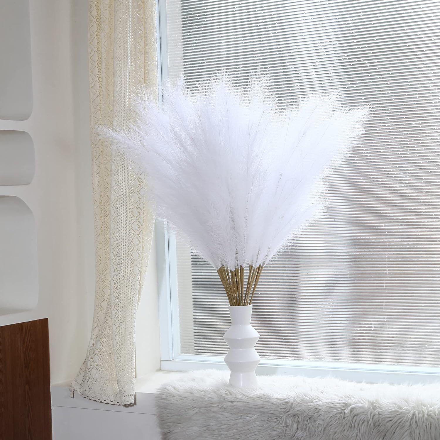 8 Pcs 45 Inch Tall Faux Pampas Grass Decor, Large Artificial White Pompous Grass