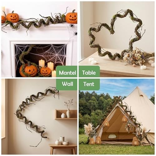 71″ Twisting Faux Greenery Grapevine Garland – Woody Branches, Moss, Wall Decor,