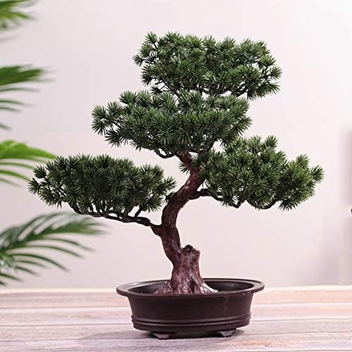 Artificial Bonsai Pine Tree, 11Inch Faux Potted Plant Desk Display Fake Tree Pot