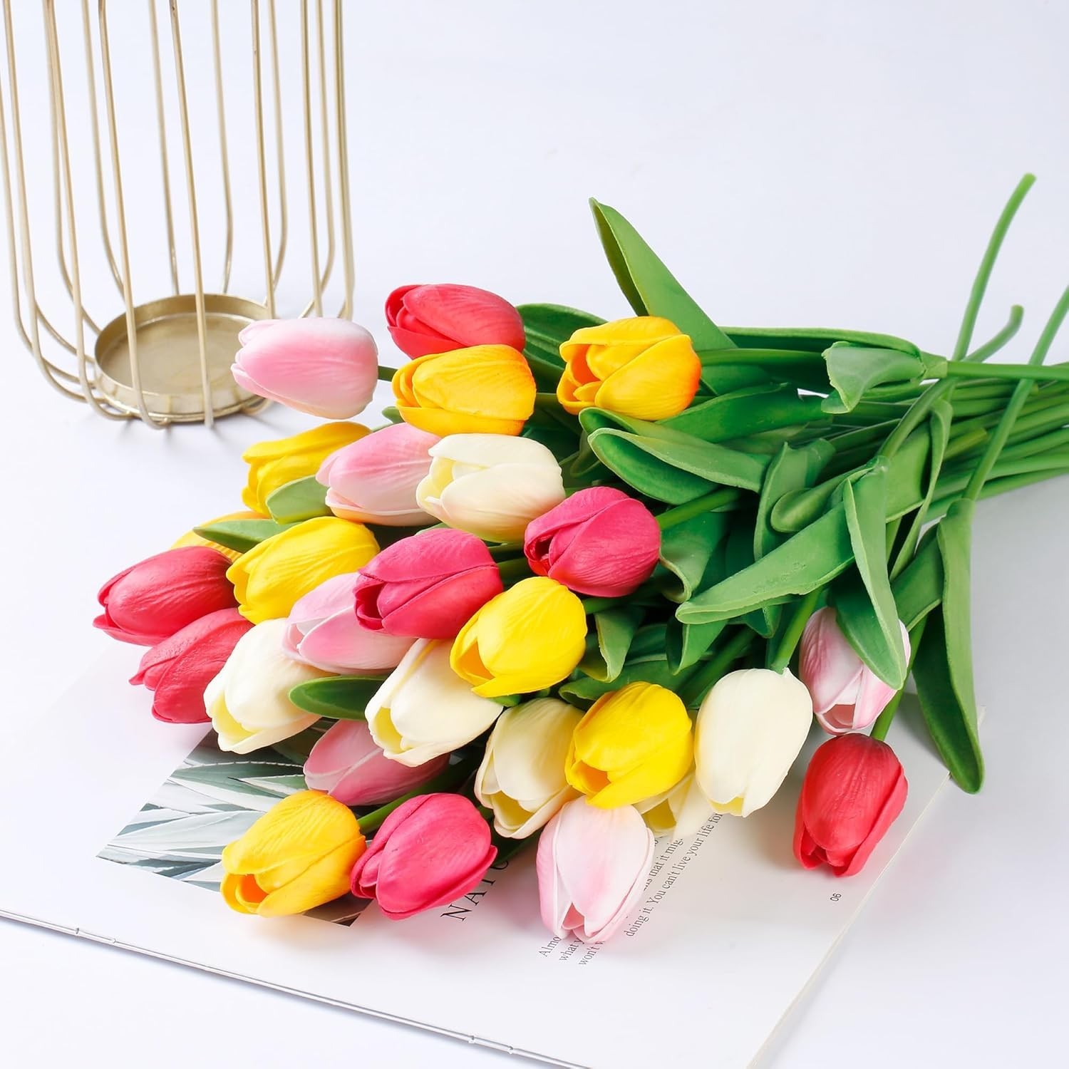30 Pcs Fake Tulips Artificial Flowers Real Touch PU Faux Flowers Tulip Stems
