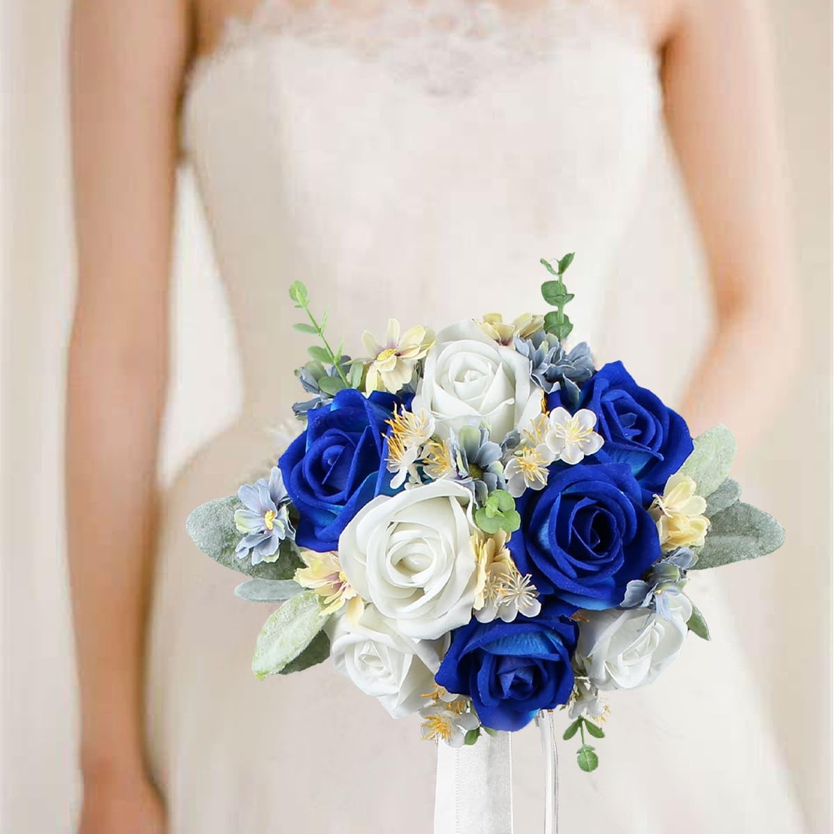 7 Inch Wedding Bouquet Navy Blue Silk Bridal Artificial Flowers Decoration