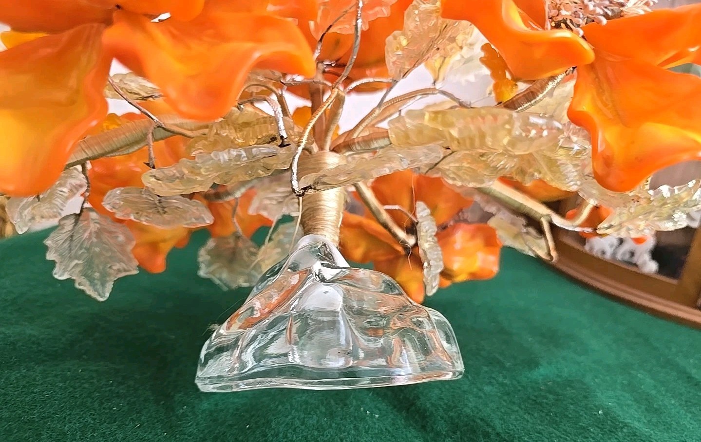 Art Glass Orange Flower Arrangement Peony Bonsai Tree Centerpiece Murano? Italy