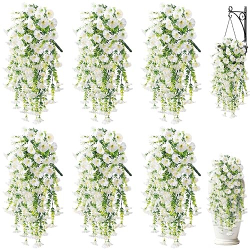 Artificial Flower for Outdoors, 6PCS Fake Artificial Morning Glory White