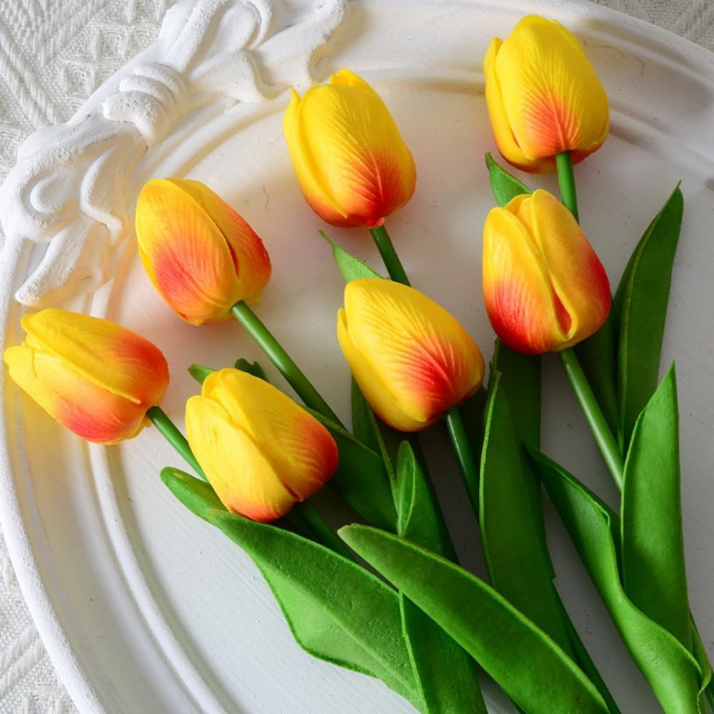 10PCS Real Touch Artificial Tulip Flowers PU Faux Tulip Stems Home Decor