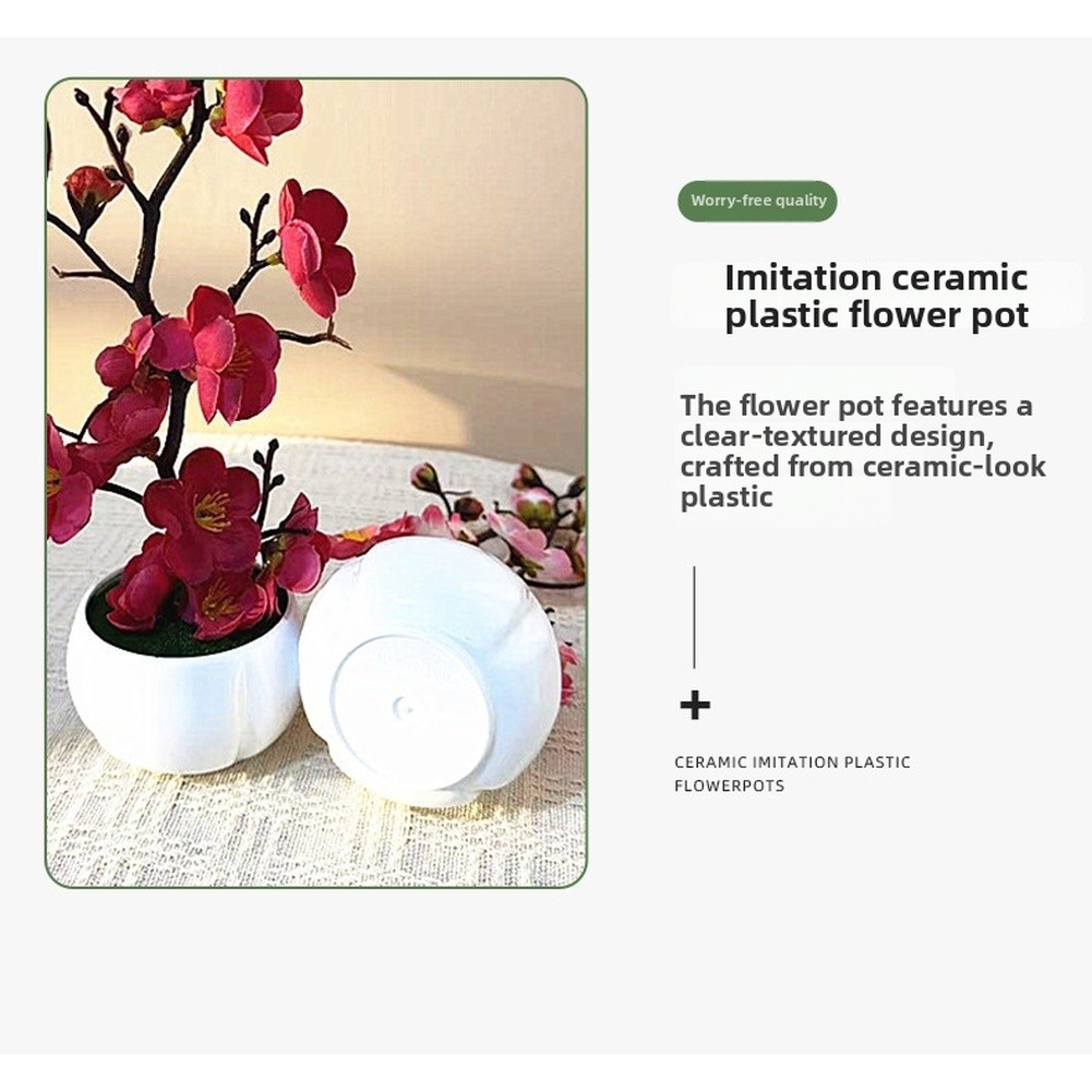 Artificial Plum Blossom Bonsai in White Cup for Living Room Bedroom Decor