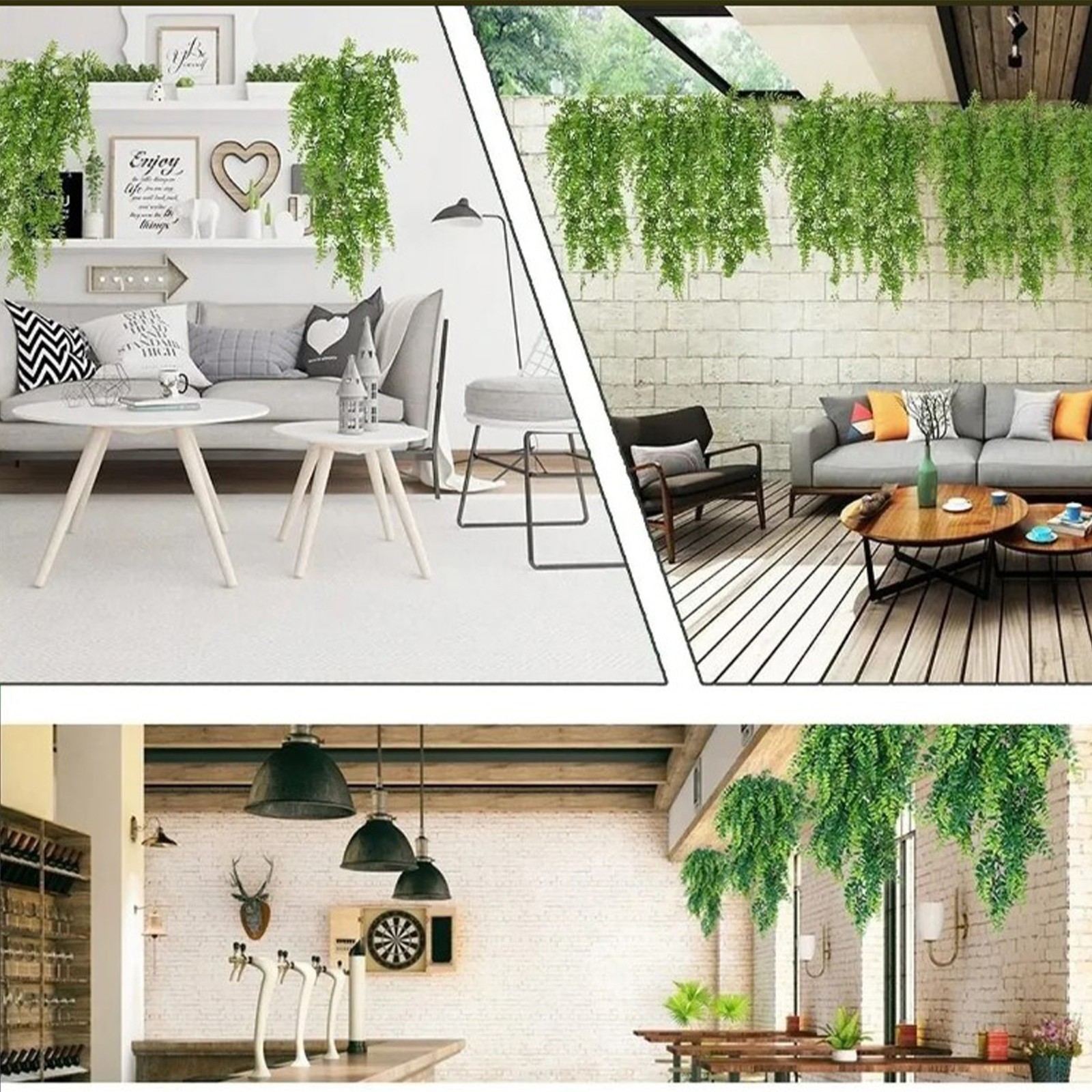 2pcs Artificial Hanging Plants Fern Lifelike Decoration For Home Green 75cm
