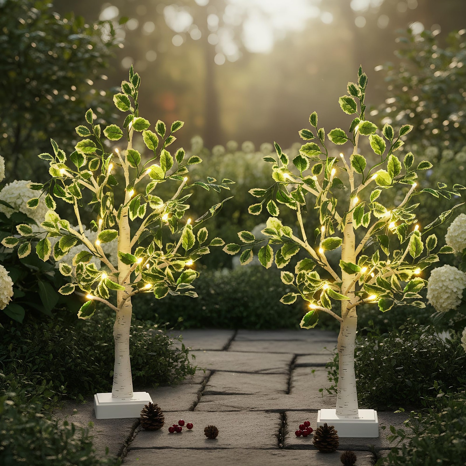 Small Birch Tree with Leaves Tabletop Lighted Trees for Indoor Decor