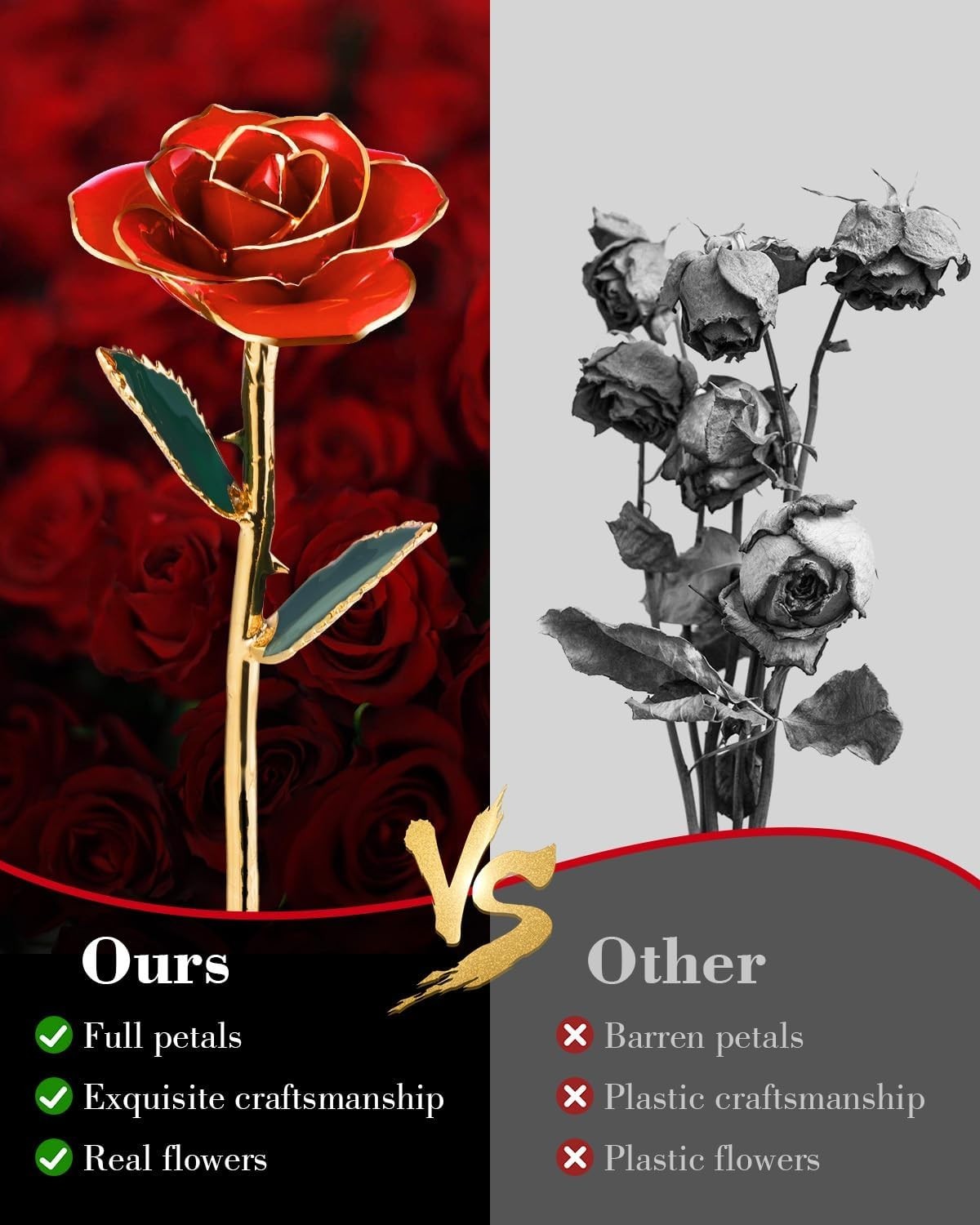 Valentine Gift Real Rose Dipped 24K Gold ，Best Valentines Rose Gift for Her Wife