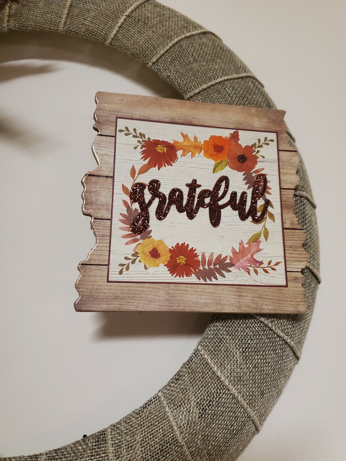 GRATEFUL wreath FLOWER Hydrangeas Foxtail burlap FALL autumn Decor Front Door 15