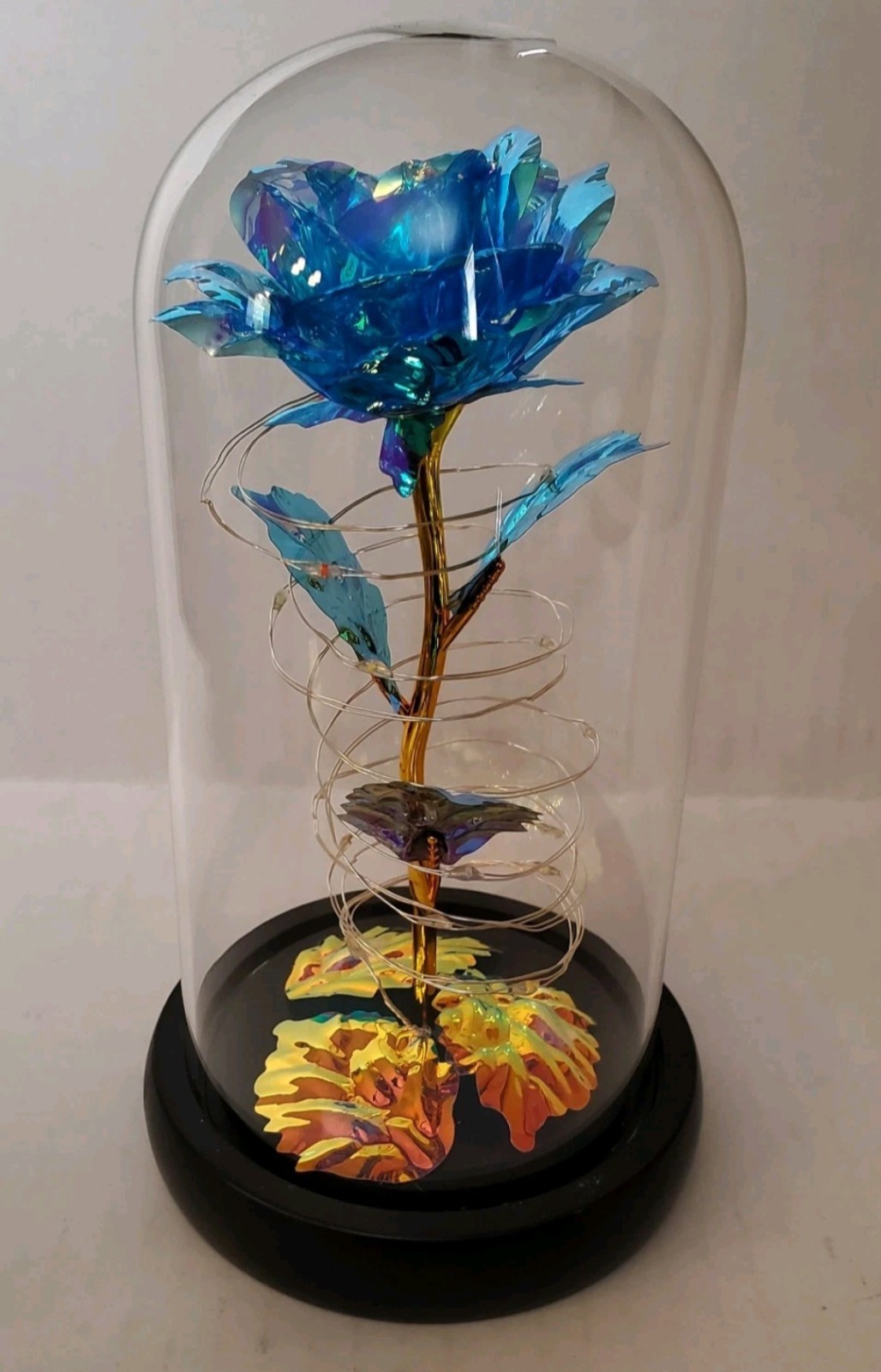 Blue Iridescent Forever Rose In Glass Dome with LED Light in original box.