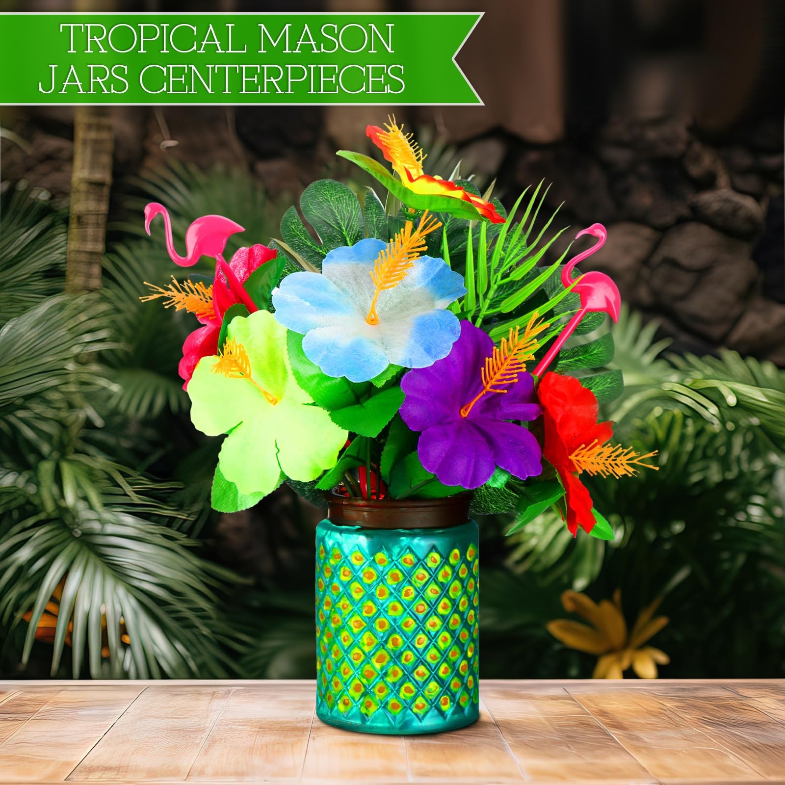 38 Pcs Tropical Mason Jars Centerpieces Hawaiian Artificial Hibiscus Flowers …
