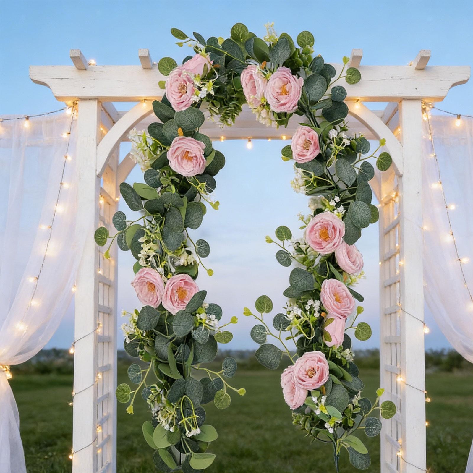 Hanging Fake Rose Silk Flowers Greenery Plant for Home Holiday Wedding Arch