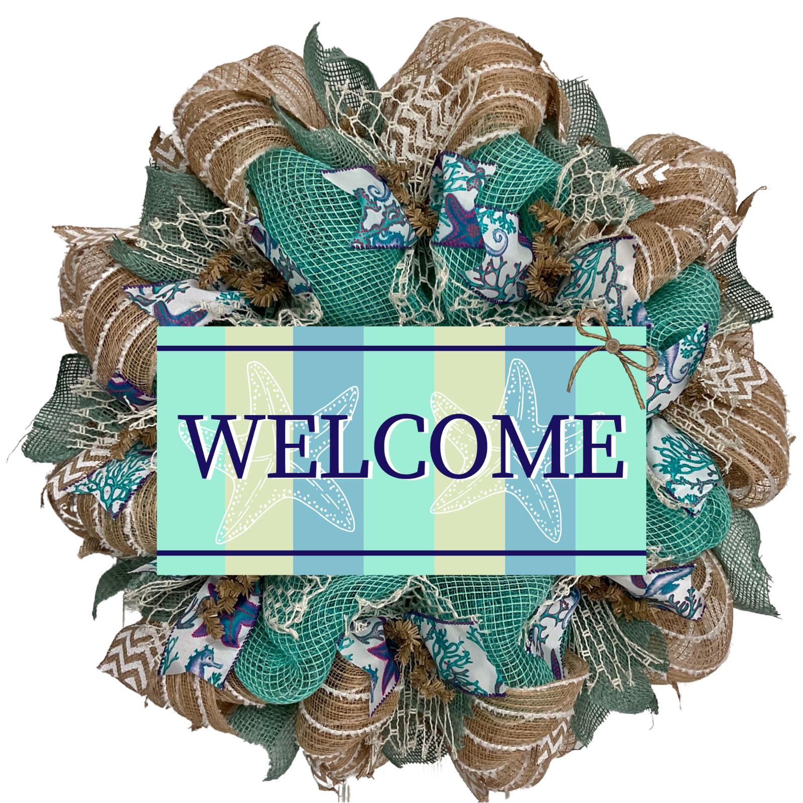 Weathered Welcome Beach Wreath Handmade Deco Mesh