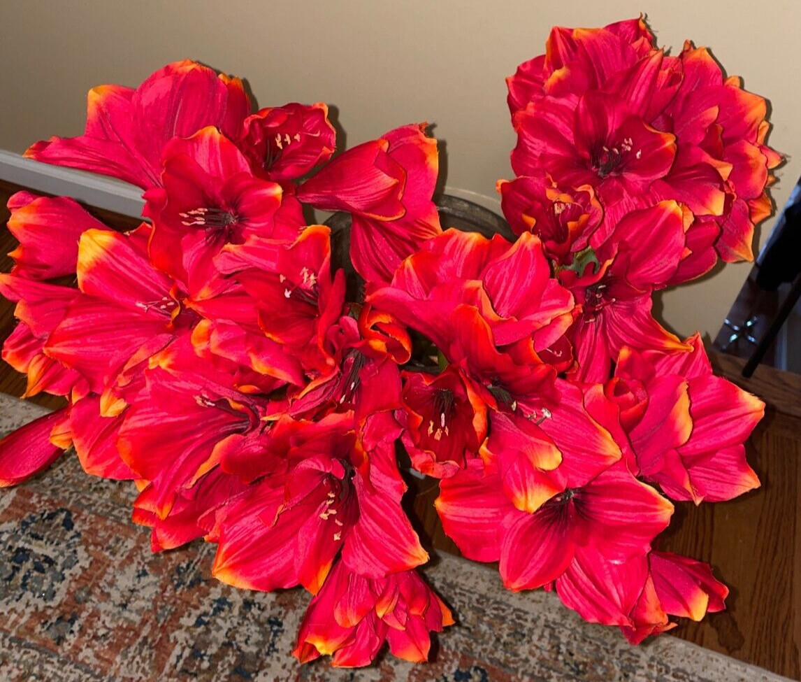 Pottery Barn Red Amaryllis Faux Flower Stem (1) Stem 26″-28″ Christmas Floral