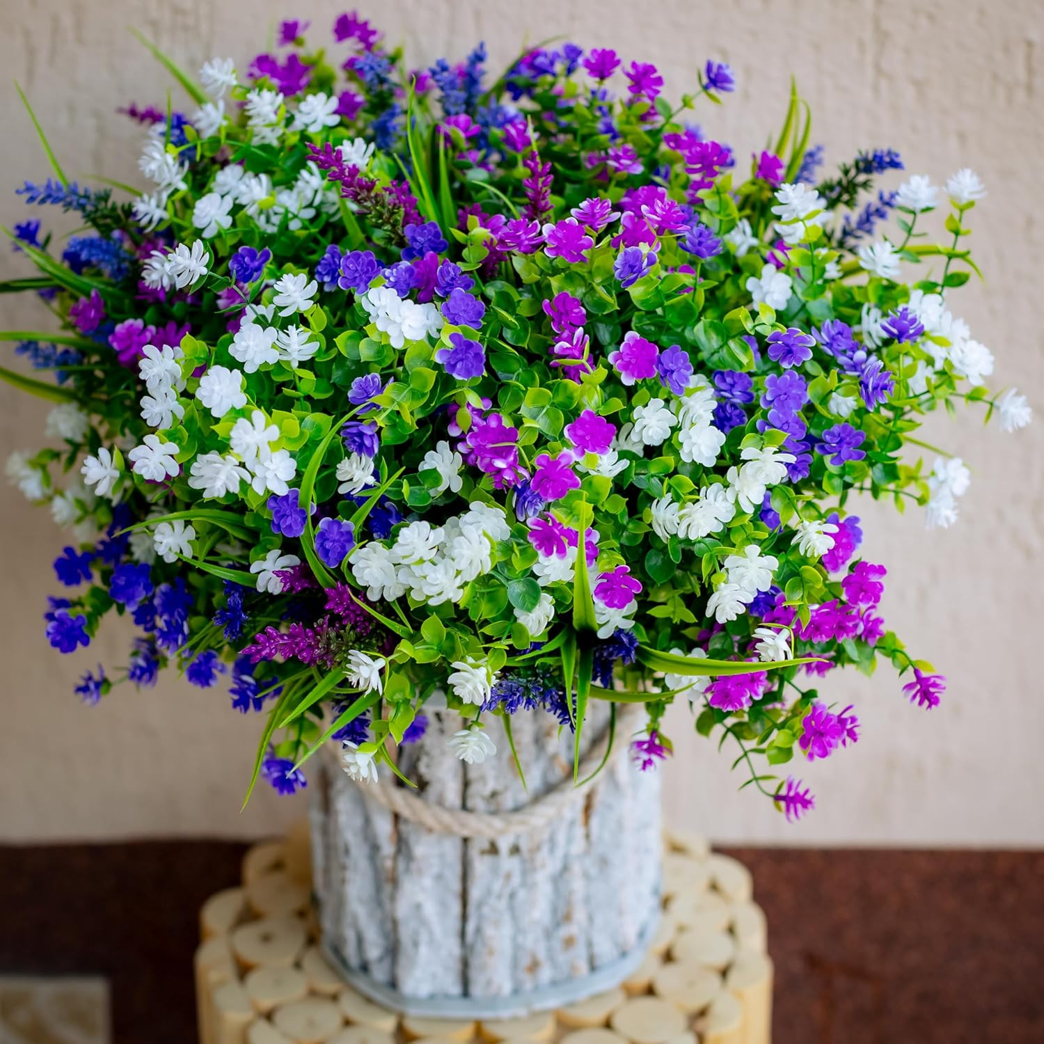 Artificial Flowers Outdoor Fake Plants – Mixed, 3 Colors Magenta Purple White